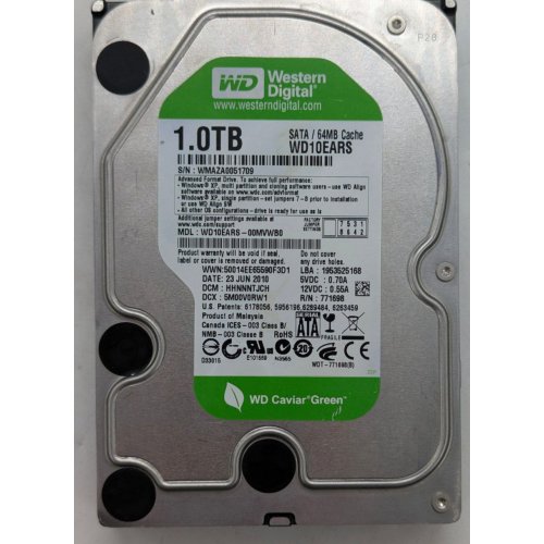 Купить Жесткий диск Western Digital Caviar Green 1TB 64MB 5400RPM 3.5" (WD10EARS) (Восстановлено продавцом, 764464) с проверкой совместимости: обзор, характеристики, цена в Киеве, Днепре, Одессе, Харькове, Украине | интернет-магазин TELEMART.UA фото