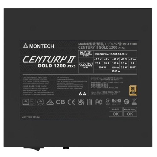 Купить Блок питания Montech CENTURY II 1200W с проверкой совместимости: обзор, характеристики, цена в Киеве, Днепре, Одессе, Харькове, Украине | интернет-магазин TELEMART.UA фото