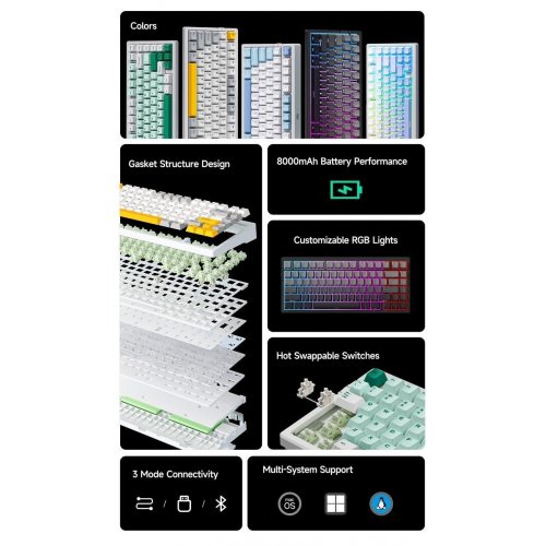 Клавіатура MCHOSE G75 Pro RGB Mechanical Matcha Latte Switch V2 Wireless (MC-G75-13A) Black купити в Україні: Київ, Львів, Хмельницький, Тернопіль, Івано-Франківськ | Низька ціна, відгуки, характеристики від TELEMART фото