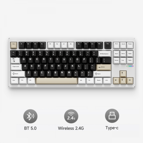 Клавиатура MCHOSE GX87S Full Aluminium RGB Mechanical Mist Blue Switch Wireless (MC-HW-GX87-2-UA) Milky Brown купить в Украине: Киев, Днепр, Харьков, Одесса  | Низкая цена, отзывы, характеристики от TELEMART фото