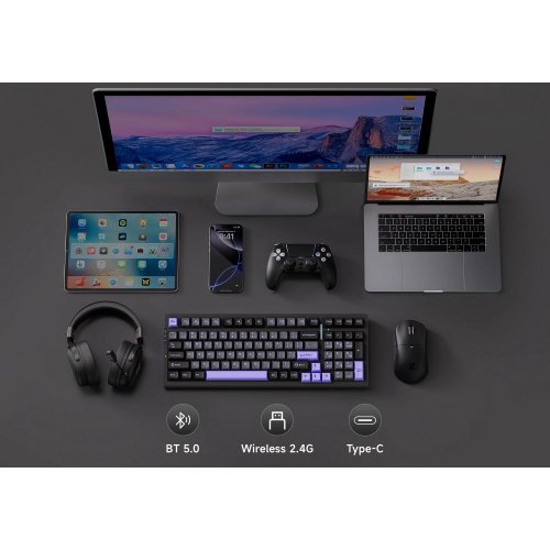 Клавиатура MCHOSE G98 Pro RGB Mechanical Flame Orange Switch Wireless (MC-G98S-3-UA) Black/Purple купить в Украине: Киев, Днепр, Харьков, Одесса  | Низкая цена, отзывы, характеристики от TELEMART фото