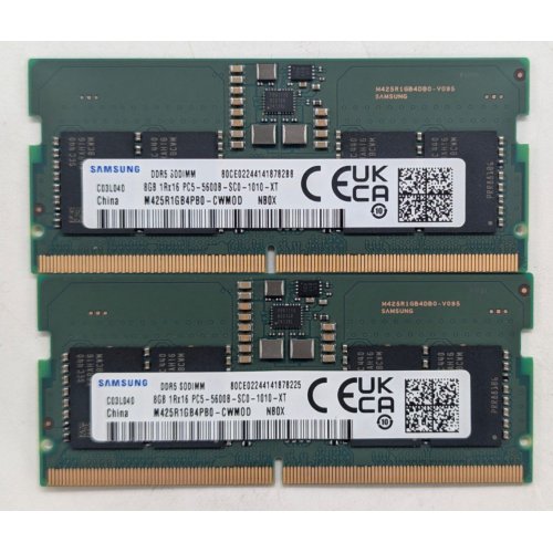 Купить Озу Samsung SODIMM DDR5 16GB (2x8GB) 5600Mhz (M425R1GB4PB0-CWMOD) (Восстановлено продавцом, 764965) с проверкой совместимости: обзор, характеристики, цена в Киеве, Днепре, Одессе, Харькове, Украине | интернет-магазин TELEMART.UA фото