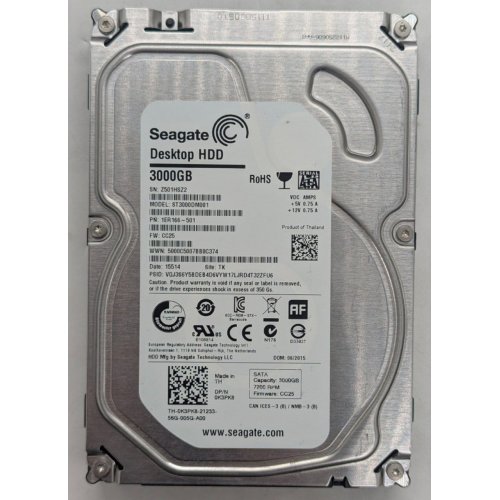 Жорсткий диск Seagate Barracuda 7200.14 3TB 64MB 7200RPM 3.5" (ST3000DM001) (Відновлено продавцем, 765031) купити з перевіркою сумісності: огляд, характеристики, ціна у Києві, Львові, Вінниці, Хмельницькому, Івано-Франківську, Україні | інтернет-магазин TELEMART.UA фото