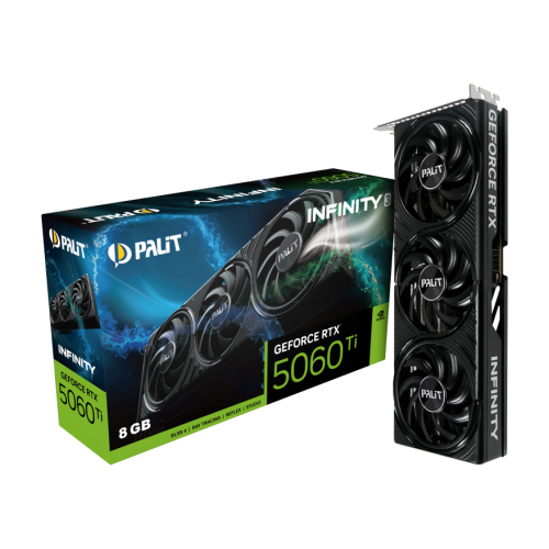 Купить Видеокарта Palit GeForce RTX 5060 Ti Infinity 3 8192MB (NE7506T019P1-GB2062S) с проверкой совместимости: обзор, характеристики, цена в Киеве, Днепре, Одессе, Харькове, Украине | интернет-магазин TELEMART.UA фото