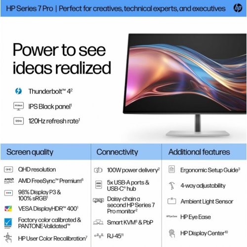 Купить Монитор HP 27" S7 Pro 727pu (8J9E6AA) Black/Silver - цена в Харькове, Киеве, Днепре, Одессе
в интернет-магазине Telemart фото