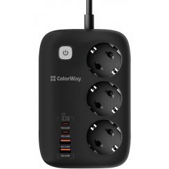 Сетевой фильтр СolorWay 2 м 3 розетки + 2 x USB + 2 x USB Type-C (CW-CHE34PDB) Black