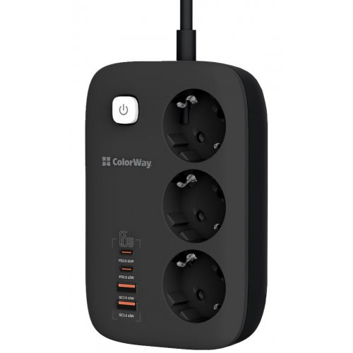 Купить Сетевой фильтр СolorWay 2 м 3 розетки + 2 x USB + 2 x USB Type-C (CW-CHE34PDB) Black - цена в Харькове, Киеве, Днепре, Одессе
в интернет-магазине Telemart фото