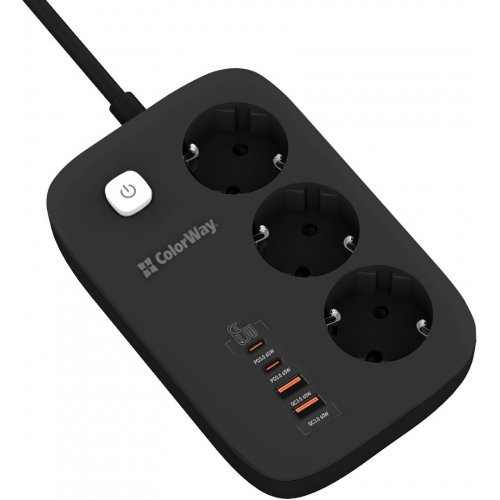 Купить Сетевой фильтр СolorWay 2 м 3 розетки + 2 x USB + 2 x USB Type-C (CW-CHE34PDB) Black - цена в Харькове, Киеве, Днепре, Одессе
в интернет-магазине Telemart фото