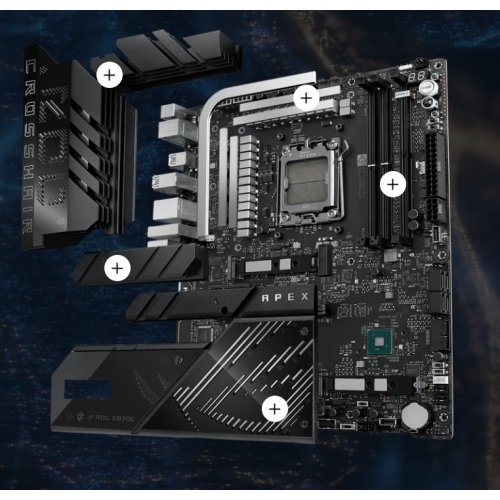 Купить Материнская плата Asus ROG CROSSHAIR X870E APEX (sAM5, AMD X870E) с проверкой совместимости: обзор, характеристики, цена в Киеве, Днепре, Одессе, Харькове, Украине | интернет-магазин TELEMART.UA фото