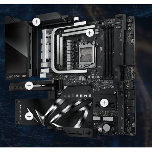 Купить Материнская плата Asus ROG CROSSHAIR X870E EXTREME (sAM5, AMD X870E) с проверкой совместимости: обзор, характеристики, цена в Киеве, Днепре, Одессе, Харькове, Украине | интернет-магазин TELEMART.UA фото