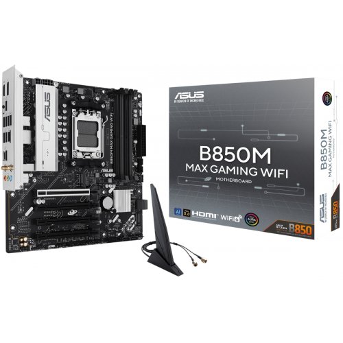 Купить Материнская плата Asus B850M MAX GAMING WIFI (sAM5, AMD B850) с проверкой совместимости: обзор, характеристики, цена в Киеве, Днепре, Одессе, Харькове, Украине | интернет-магазин TELEMART.UA фото