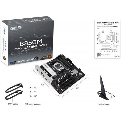 Купить Материнская плата Asus B850M MAX GAMING WIFI (sAM5, AMD B850) с проверкой совместимости: обзор, характеристики, цена в Киеве, Днепре, Одессе, Харькове, Украине | интернет-магазин TELEMART.UA фото