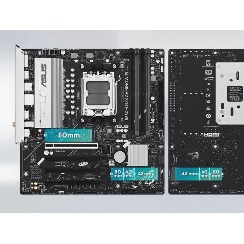 Купить Материнская плата Asus B850M MAX GAMING WIFI (sAM5, AMD B850) с проверкой совместимости: обзор, характеристики, цена в Киеве, Днепре, Одессе, Харькове, Украине | интернет-магазин TELEMART.UA фото