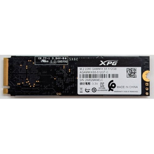 Ssd-диск ADATA XPG GAMMIX S5 3D NAND TLC 512GB M.2 (2280 PCI-E) NVMe 1.3 (AGAMMIXS5-512GT-C) (Відновлено продавцем, 765862) купити з перевіркою сумісності: огляд, характеристики, ціна у Києві, Львові, Вінниці, Хмельницькому, Івано-Франківську, Україні | інтернет-магазин TELEMART.UA фото