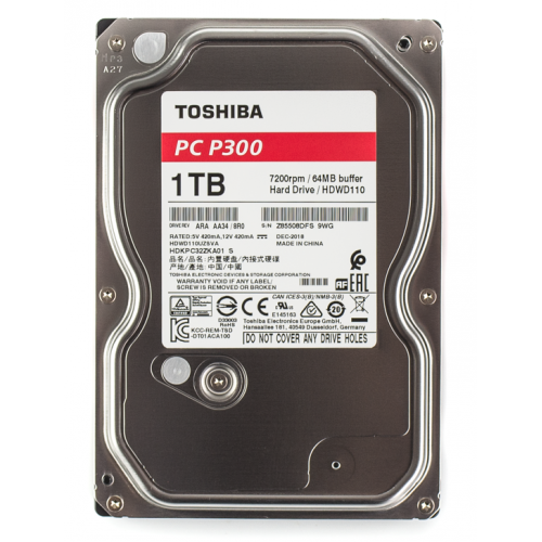 Жорсткий диск Toshiba P300 1TB 64MB 7200RPM 3.5" (HDWD110UZSVA) (Відновлено продавцем, 766095) купити з перевіркою сумісності: огляд, характеристики, ціна у Києві, Львові, Вінниці, Хмельницькому, Івано-Франківську, Україні | інтернет-магазин TELEMART.UA фото