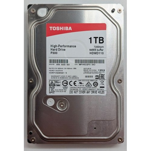 Жорсткий диск Toshiba P300 1TB 64MB 7200RPM 3.5" (HDWD110UZSVA) (Відновлено продавцем, 766095) купити з перевіркою сумісності: огляд, характеристики, ціна у Києві, Львові, Вінниці, Хмельницькому, Івано-Франківську, Україні | інтернет-магазин TELEMART.UA фото