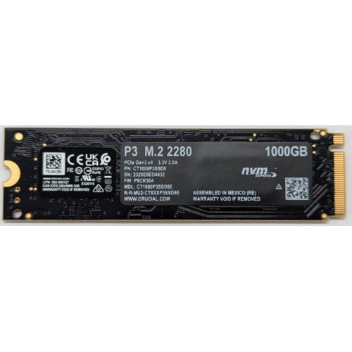 Купить Ssd-диск Crucial P3 3D NAND 1TB M.2 (2280 PCI-E) (CT1000P3SSD8) (Восстановлено продавцом, 766172) с проверкой совместимости: обзор, характеристики, цена в Киеве, Днепре, Одессе, Харькове, Украине | интернет-магазин TELEMART.UA фото