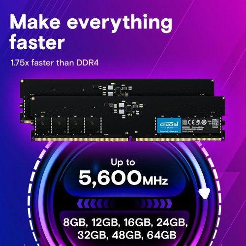 Купить ОЗУ Crucial DDR5 64GB 5600Mhz (CT64G56C46U5) с проверкой совместимости: обзор, характеристики, цена в Киеве, Днепре, Одессе, Харькове, Украине | интернет-магазин TELEMART.UA фото