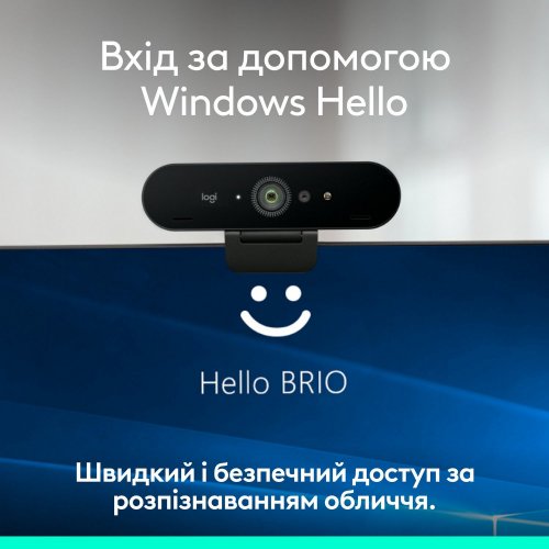 Купити Веб-камера Logitech Brio 4К (960-001718) Graphite - ціна в Києві, Львові, Вінниці, Хмельницькому, Франківську, Україні | інтернет-магазин TELEMART.UA фото