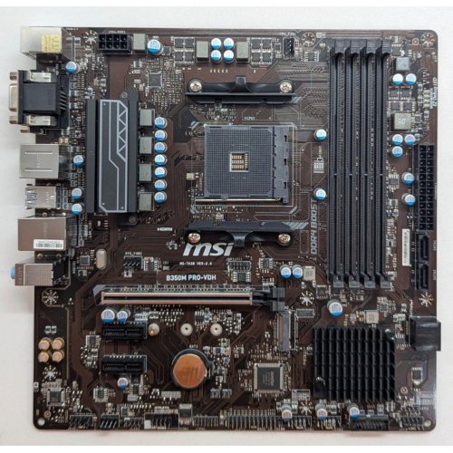 Материнська плата MSI B350M PRO-VDH (sAM4, AMD B350) (Відновлено продавцем, 766567) купити з перевіркою сумісності: огляд, характеристики, ціна у Києві, Львові, Вінниці, Хмельницькому, Івано-Франківську, Україні | інтернет-магазин TELEMART.UA фото
