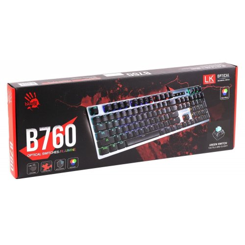 Купить Клавиатура A4Tech Bloody B760 LK Optic Green Switch Grey - цена в Харькове, Киеве, Днепре, Одессе
в интернет-магазине Telemart фото