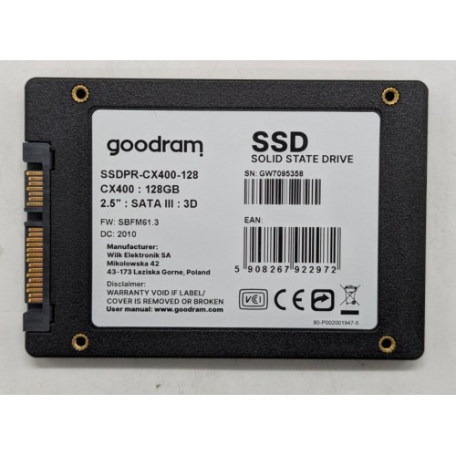 Ssd-диск GoodRAM CX400 Gen.2 3D NAND TLC 128GB 2.5" (SSDPR-CX400-128-G2) (Відновлено продавцем, 767005) купити з перевіркою сумісності: огляд, характеристики, ціна у Києві, Львові, Вінниці, Хмельницькому, Івано-Франківську, Україні | інтернет-магазин TELEMART.UA фото