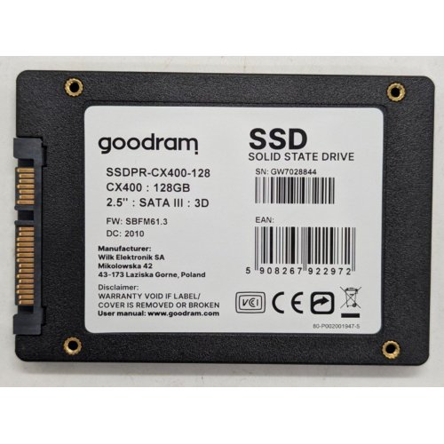 Купить Ssd-диск GoodRAM CX400 Gen.2 3D NAND TLC 128GB 2.5" (SSDPR-CX400-128-G2) (Восстановлено продавцом, 767033) с проверкой совместимости: обзор, характеристики, цена в Киеве, Днепре, Одессе, Харькове, Украине | интернет-магазин TELEMART.UA фото