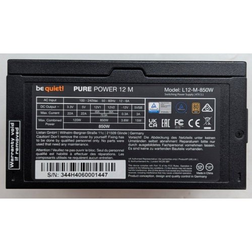 Блок живлення Be Quiet! Pure Power 12 M 850W (BN344) (Відновлено продавцем, 767036) купити з перевіркою сумісності: огляд, характеристики, ціна у Києві, Львові, Вінниці, Хмельницькому, Івано-Франківську, Україні | інтернет-магазин TELEMART.UA фото