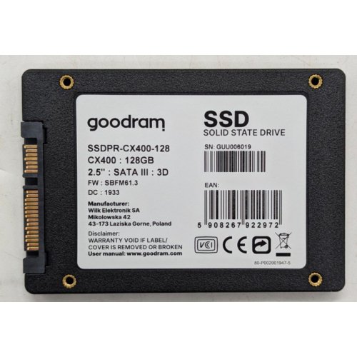 Ssd-диск GoodRAM CX400 Gen.2 3D NAND TLC 128GB 2.5" (SSDPR-CX400-128-G2) (Відновлено продавцем, 767039) купити з перевіркою сумісності: огляд, характеристики, ціна у Києві, Львові, Вінниці, Хмельницькому, Івано-Франківську, Україні | інтернет-магазин TELEMART.UA фото