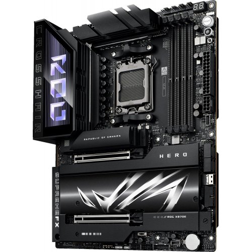 Уцінка материнська плата Asus ROG CROSSHAIR X870E HERO (sAM5, AMD X870E) (Сліди використання, 767088) купити з перевіркою сумісності: огляд, характеристики, ціна у Києві, Львові, Вінниці, Хмельницькому, Івано-Франківську, Україні | інтернет-магазин TELEMART.UA фото