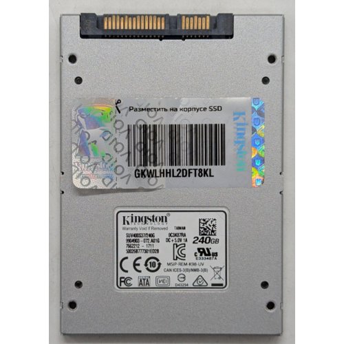 Ssd-диск Kingston SSDNow UV400 240GB 2.5" (SUV400S37/240G) (Відновлено продавцем, 767262) купити з перевіркою сумісності: огляд, характеристики, ціна у Києві, Львові, Вінниці, Хмельницькому, Івано-Франківську, Україні | інтернет-магазин TELEMART.UA фото