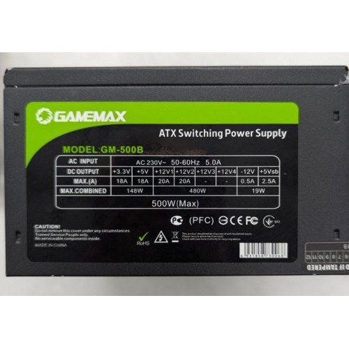 Блок живлення GAMEMAX 500W (GM-500B) (Відновлено продавцем, 767886) купити з перевіркою сумісності: огляд, характеристики, ціна у Києві, Львові, Вінниці, Хмельницькому, Івано-Франківську, Україні | інтернет-магазин TELEMART.UA фото