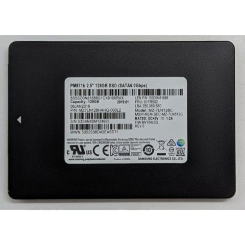 Ssd-диск Samsung PM871b TLC 128GB 2.5" (MZ7LN128HAHQ-000L2) (Відновлено продавцем, 768090) купити з перевіркою сумісності: огляд, характеристики, ціна у Києві, Львові, Вінниці, Хмельницькому, Івано-Франківську, Україні | інтернет-магазин TELEMART.UA фото