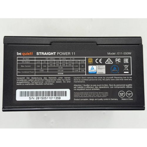 Блок живлення Be Quiet! Straight Power 11 550W (BN281) (Відновлено продавцем, 768111) купити з перевіркою сумісності: огляд, характеристики, ціна у Києві, Львові, Вінниці, Хмельницькому, Івано-Франківську, Україні | інтернет-магазин TELEMART.UA фото