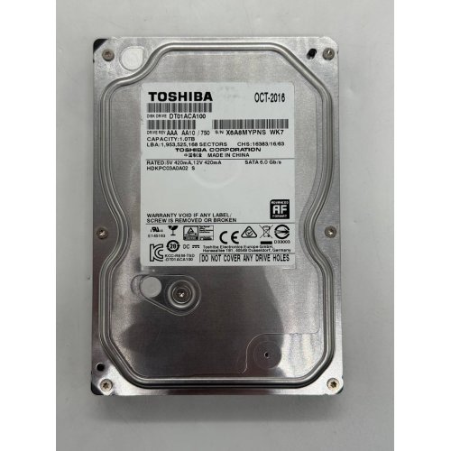 Жорсткий диск Toshiba 1TB 32MB 7200RPM 3.5" (DT01ACA100) (Відновлено продавцем, 768174) купити з перевіркою сумісності: огляд, характеристики, ціна у Києві, Львові, Вінниці, Хмельницькому, Івано-Франківську, Україні | інтернет-магазин TELEMART.UA фото