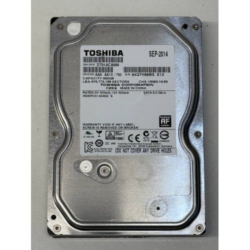 Жорсткий диск Toshiba 500GB 32MB 7200RPM 3.5" (DT01ACA050) (Відновлено продавцем, 768181) купити з перевіркою сумісності: огляд, характеристики, ціна у Києві, Львові, Вінниці, Хмельницькому, Івано-Франківську, Україні | інтернет-магазин TELEMART.UA фото