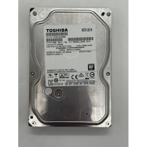 Жорсткий диск Toshiba 500GB 32MB 7200RPM 3.5" (DT01ACA050) (Відновлено продавцем, 768182) купити з перевіркою сумісності: огляд, характеристики, ціна у Києві, Львові, Вінниці, Хмельницькому, Івано-Франківську, Україні | інтернет-магазин TELEMART.UA фото