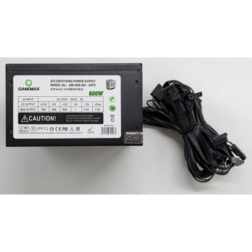 Блок живлення GAMEMAX 600W APFC (GM-600 80+ APFC BLACK) (Відновлено продавцем, 768477) купити з перевіркою сумісності: огляд, характеристики, ціна у Києві, Львові, Вінниці, Хмельницькому, Івано-Франківську, Україні | інтернет-магазин TELEMART.UA фото