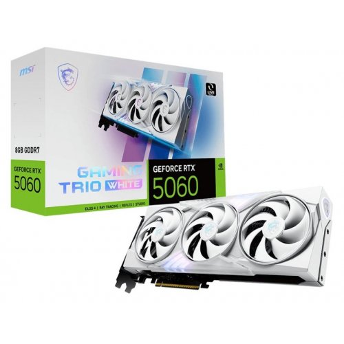 Купить Видеокарта MSI GeForce RTX 5060 GAMING TRIO WHITE 8192MB (RTX 5060 8G GAMING TRIO WHITE) с проверкой совместимости: обзор, характеристики, цена в Киеве, Днепре, Одессе, Харькове, Украине | интернет-магазин TELEMART.UA фото