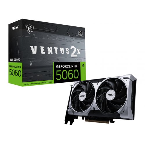 Купить Видеокарта MSI GeForce RTX 5060 VENTUS 2X 8192MB (RTX 5060 8G VENTUS 2X) с проверкой совместимости: обзор, характеристики, цена в Киеве, Днепре, Одессе, Харькове, Украине | интернет-магазин TELEMART.UA фото