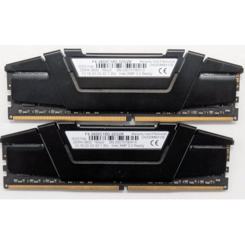 Купить Озу G.Skill DDR4 32GB (2x16GB) 3600Mhz Ripjaws V Black (F4-3600C18D-32GVK) (Восстановлено продавцом, 769102) с проверкой совместимости: обзор, характеристики, цена в Киеве, Днепре, Одессе, Харькове, Украине | интернет-магазин TELEMART.UA фото