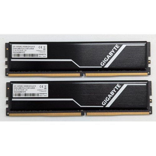 Купить Озу Gigabyte DDR4 16GB (2x8GB) 2666Mhz (GP-GR26C16S8K2HU416) (Восстановлено продавцом, 769475) с проверкой совместимости: обзор, характеристики, цена в Киеве, Днепре, Одессе, Харькове, Украине | интернет-магазин TELEMART.UA фото