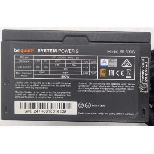 Блок живлення Be Quiet! System Power 9 600W (BN247) (Відновлено продавцем, 769640) купити з перевіркою сумісності: огляд, характеристики, ціна у Києві, Львові, Вінниці, Хмельницькому, Івано-Франківську, Україні | інтернет-магазин TELEMART.UA фото