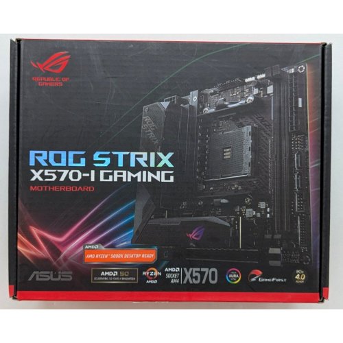 Купить Материнская плата Asus ROG Strix X570-I Gaming (sAM4, AMD X570) (Восстановлено продавцом, 770153) с проверкой совместимости: обзор, характеристики, цена в Киеве, Днепре, Одессе, Харькове, Украине | интернет-магазин TELEMART.UA фото