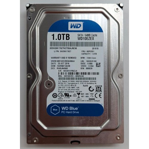 Жорсткий диск Western Digital Blue 1TB 64MB 3.5" (WD10EZEX) (Відновлено продавцем, 770560) купити з перевіркою сумісності: огляд, характеристики, ціна у Києві, Львові, Вінниці, Хмельницькому, Івано-Франківську, Україні | інтернет-магазин TELEMART.UA фото