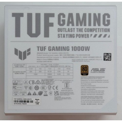Купить Блок питания Asus TUF Gaming PCIE5 1000W (90YE00S5-B0NA00) White (Восстановлено продавцом, 770867) с проверкой совместимости: обзор, характеристики, цена в Киеве, Днепре, Одессе, Харькове, Украине | интернет-магазин TELEMART.UA фото