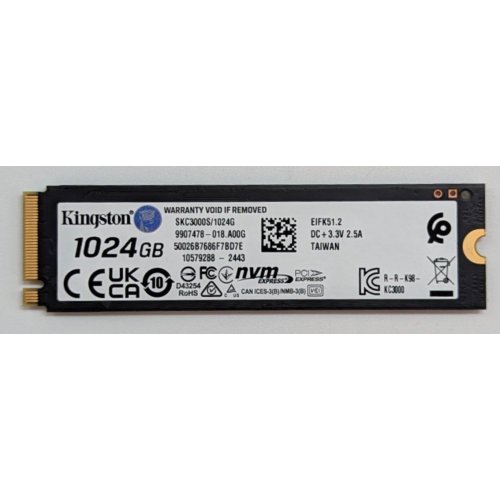 Купить Ssd-диск Kingston KC3000 3D NAND TLC 1TB M.2 (2280 PCI-E) NVMe x4 (SKC3000S/1024G) (Восстановлено продавцом, 770897) с проверкой совместимости: обзор, характеристики, цена в Киеве, Днепре, Одессе, Харькове, Украине | интернет-магазин TELEMART.UA фото