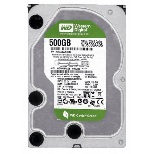 Купить Жесткий диск Western Digital Caviar Green 500GB 32MB 5400RPM 3.5" (WD5000AADS) (Восстановлено продавцом, 771192) с проверкой совместимости: обзор, характеристики, цена в Киеве, Днепре, Одессе, Харькове, Украине | интернет-магазин TELEMART.UA фото