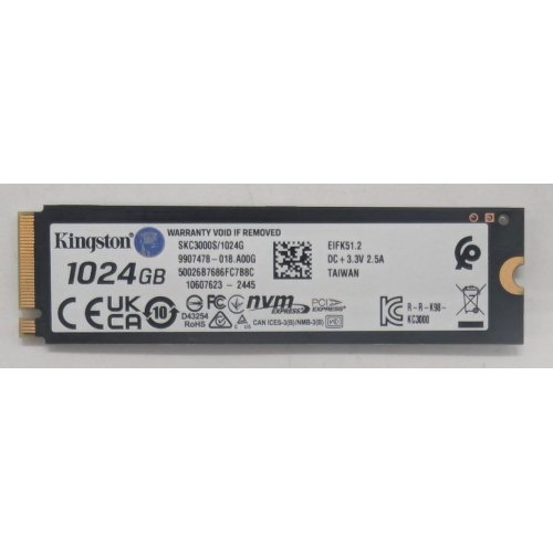 Ssd-диск Kingston KC3000 3D NAND TLC 1TB M.2 (2280 PCI-E) NVMe x4 (SKC3000S/1024G) (Відновлено продавцем, 771222) купити з перевіркою сумісності: огляд, характеристики, ціна у Києві, Львові, Вінниці, Хмельницькому, Івано-Франківську, Україні | інтернет-магазин TELEMART.UA фото