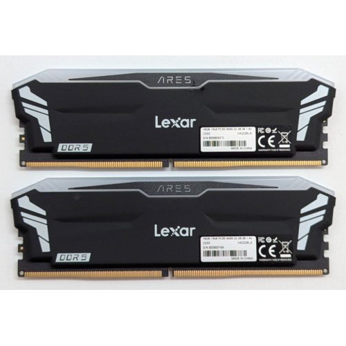 Озп Lexar DDR5 32GB (2x16GB) 6400Mhz Ares RGB Black (LD5EU016G-R6400GDLA) (Відновлено продавцем, 771412) купити з перевіркою сумісності: огляд, характеристики, ціна у Києві, Львові, Вінниці, Хмельницькому, Івано-Франківську, Україні | інтернет-магазин TELEMART.UA фото